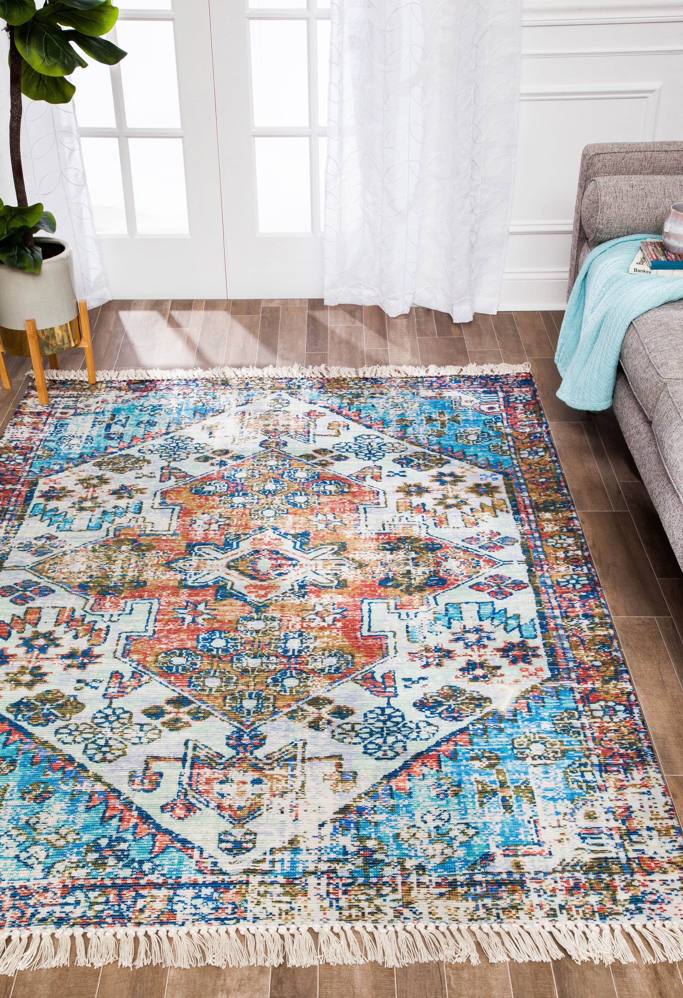 Nourison Feather Soft Contemporary Ivory Blue Area Rug
