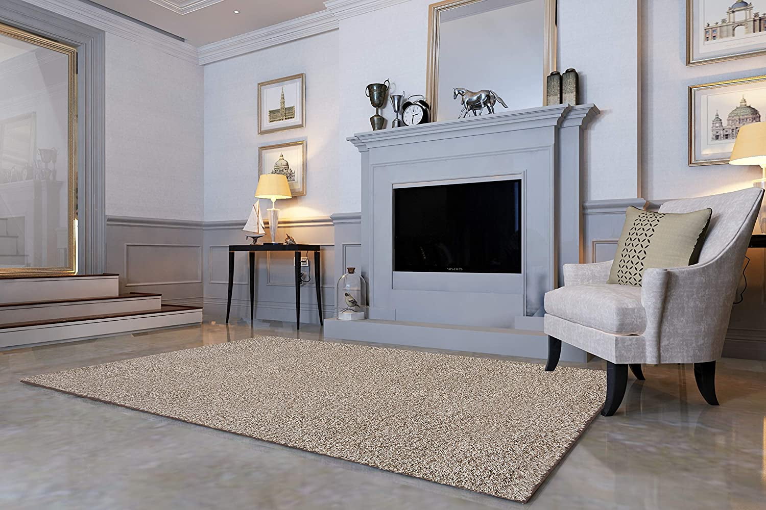 Nourison Feather Soft Contemporary Ivory Blue Area Rug