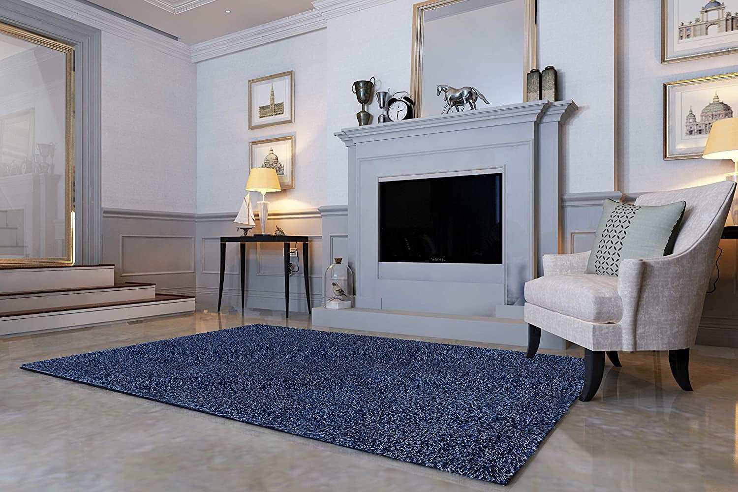 Nourison Feather Soft Contemporary Ivory Blue Area Rug