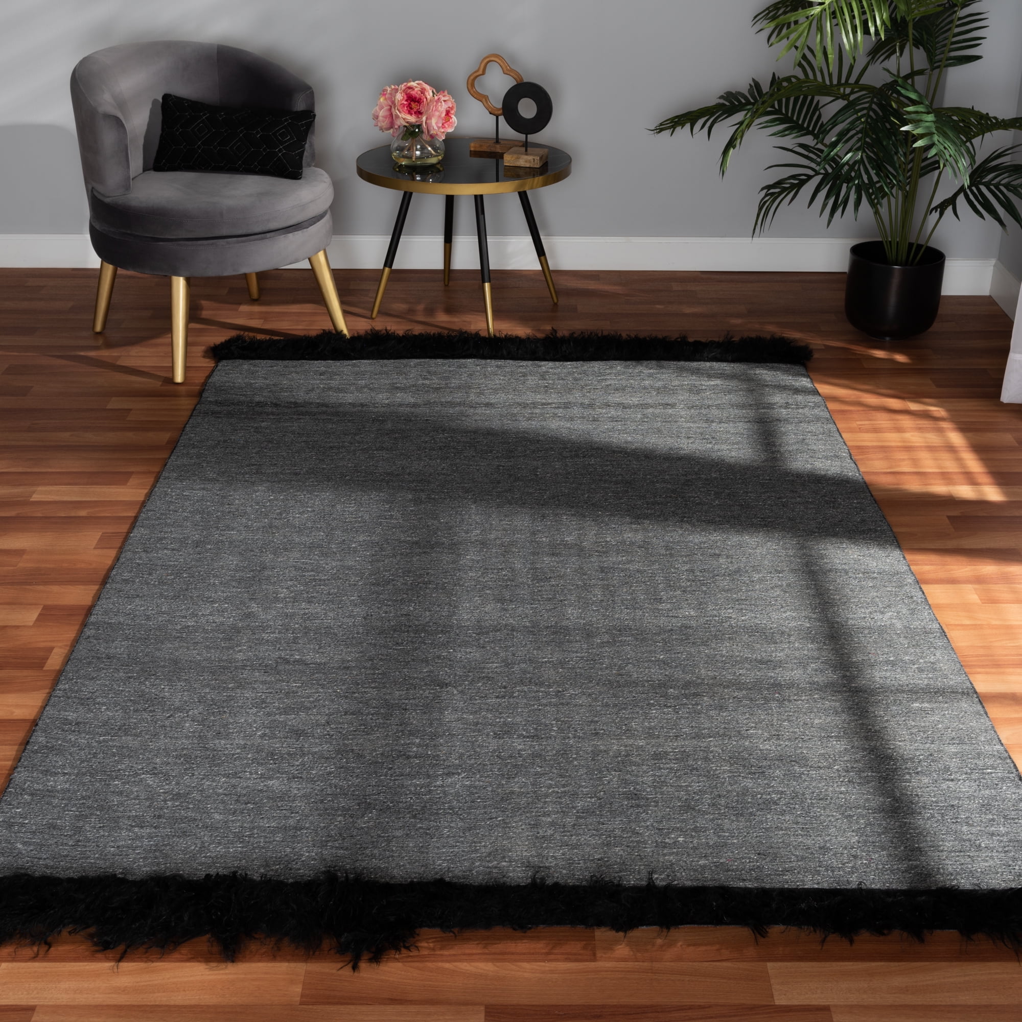 Baxton Studio Dalston Modern and Contemporary Dark Grey and Black Handwoven Wool Blend Area Rug