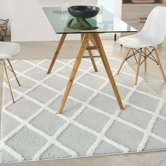 Nourison Feather Soft Trellis Grey Ivory 5'3" x 7'3" Area Rug, (5x7)