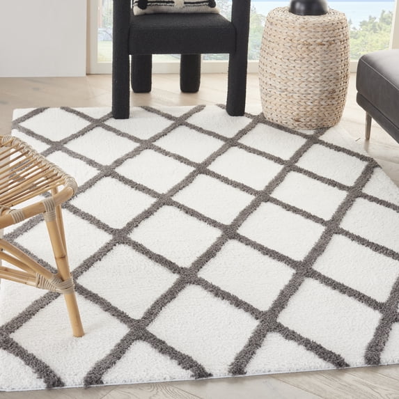 Nourison Feather Soft Trellis Ivory Charcoal 3'11" x 5'11" Area Rug, (4x6)