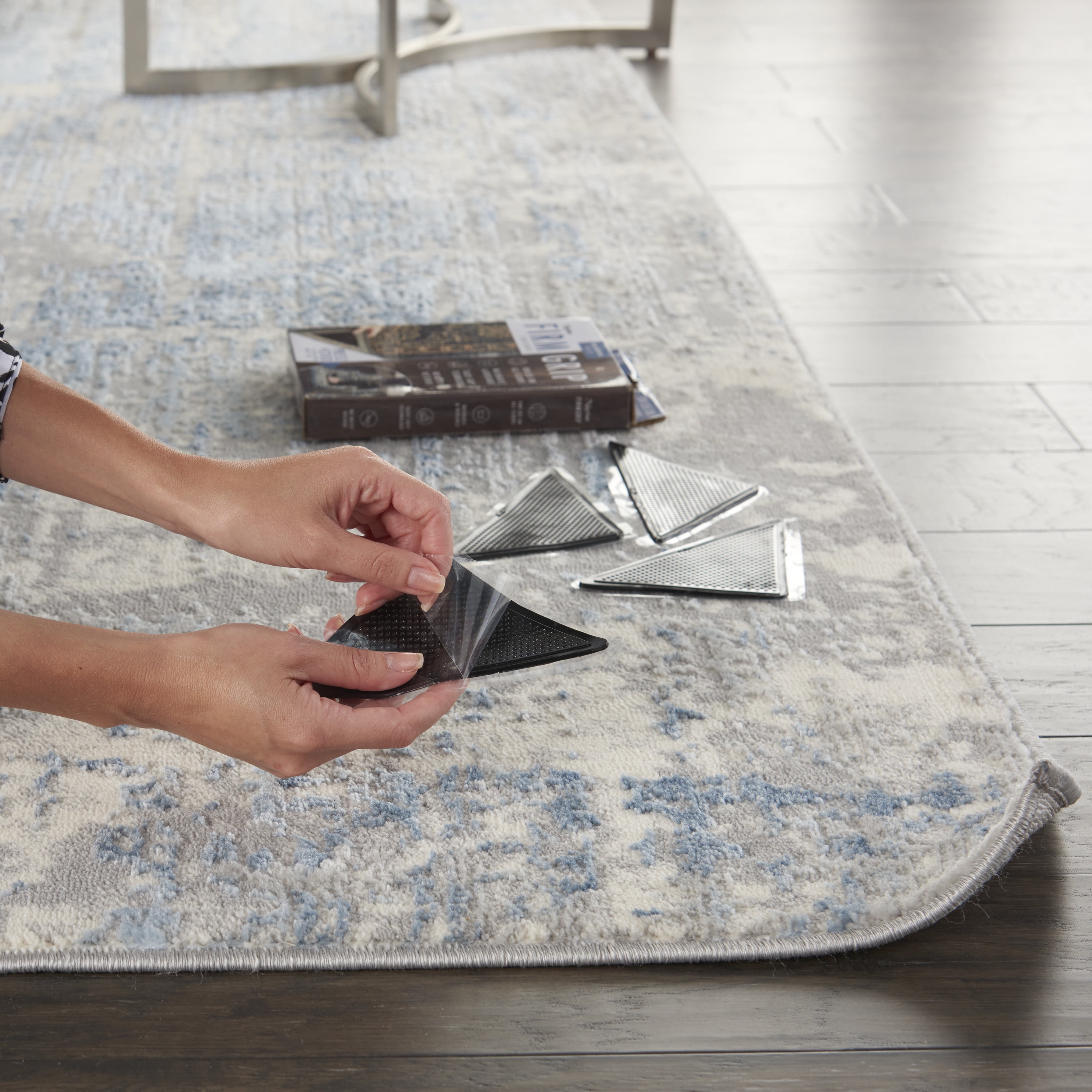 Firm Grip Anti-Slip Black Rug Corner Squares 8pc Set