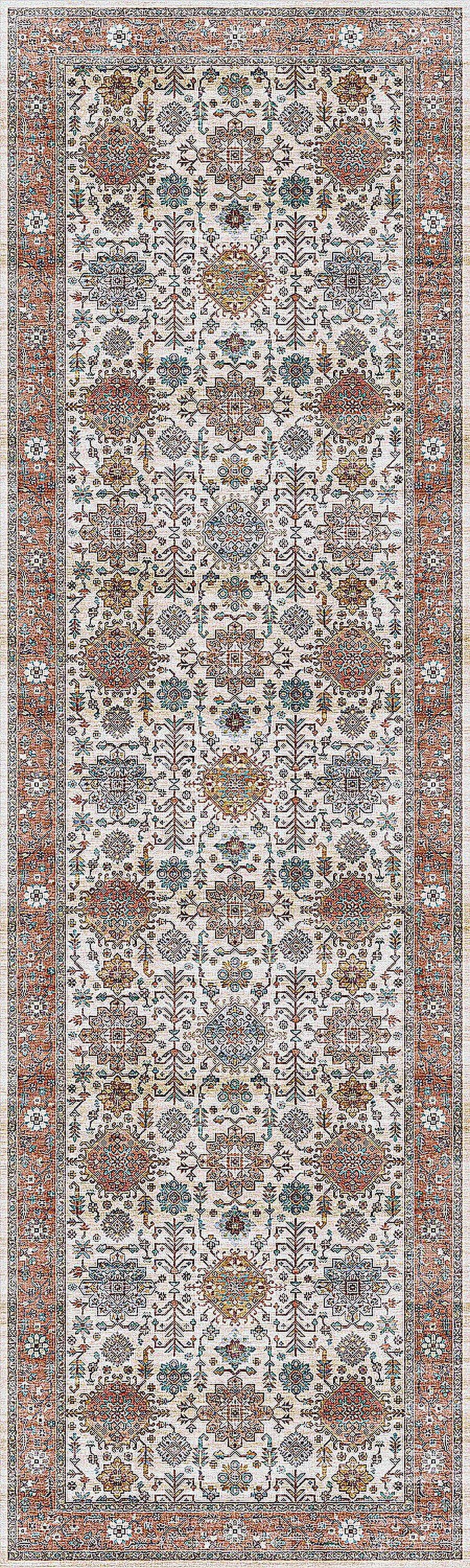 Beige Multicolor Vintage Floral Non-Slip Runner Rug