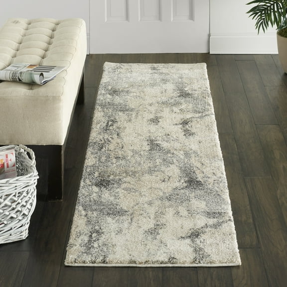 Nourison Fusion Abstract Cream Grey 2'2" x 7'6" Area Rug, (2x8)