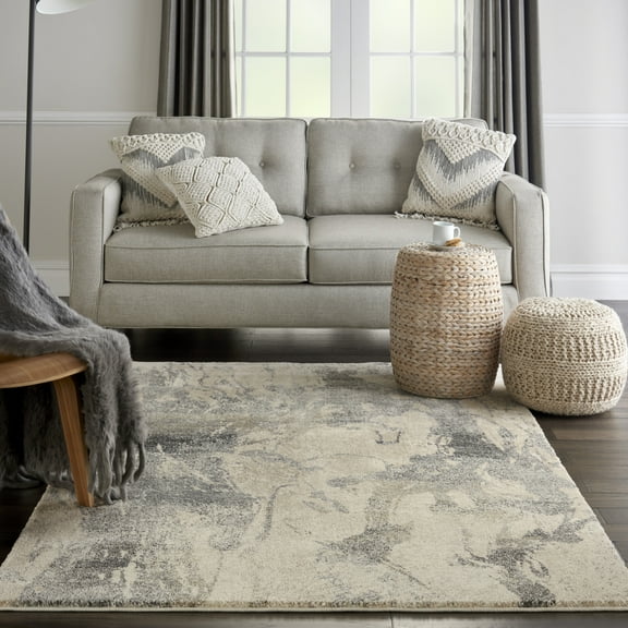 Nourison Fusion Abstract Cream Grey 4' x 6' Area Rug, (4x6)