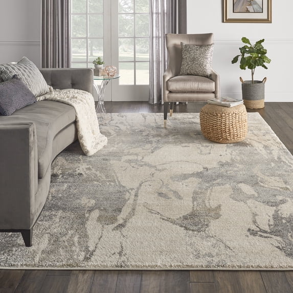 Nourison Fusion Abstract Cream Grey 7'10" x 10'6" Area Rug, (8x11)
