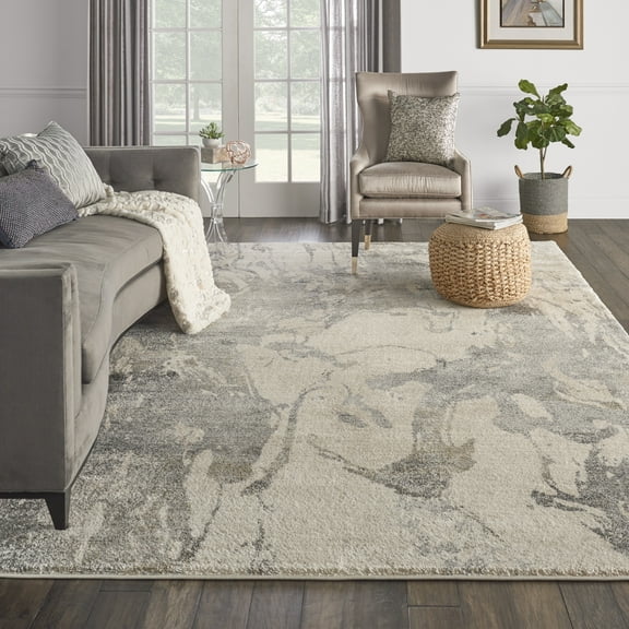 Nourison Fusion Abstract Cream Grey 7'10" x 10'6" Area Rug, (8x11)