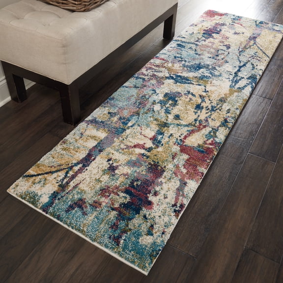 Nourison Fusion Abstract Cream/Multicolor 2'2" x 7'6" Area Rug, (2x8)