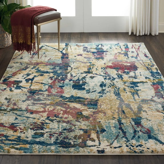 Nourison Fusion Abstract Cream/Multicolor 5'3" x 7'3" Area Rug, (5x7)