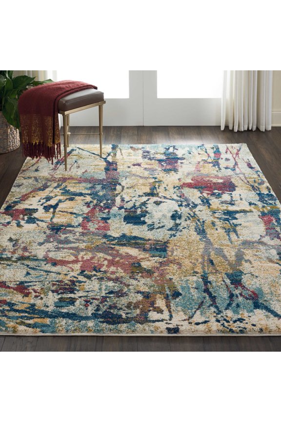 Fusion Abstract Cream/Multicolor 5'3" x 7'3" Area Rug, (5x7)