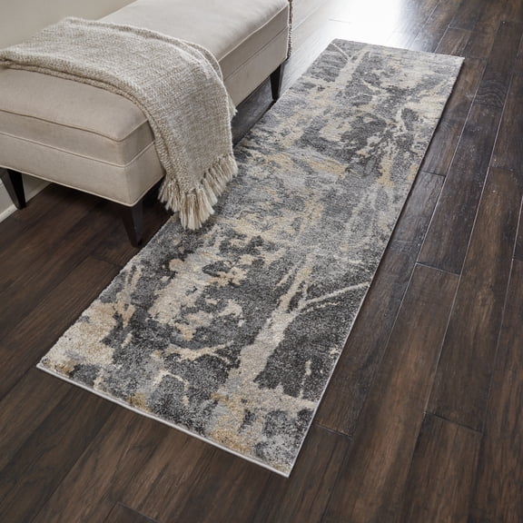 Nourison Fusion Abstract Grey 2'2" x 7'6" Area Rug, (2x8)