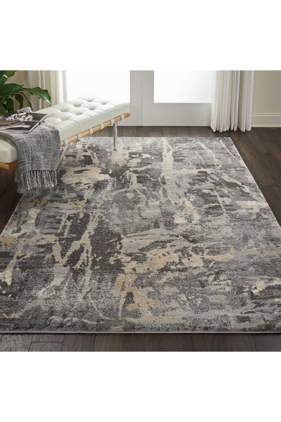 Fusion Abstract Grey 5'3" x 7'3" Area Rug, (5x7)