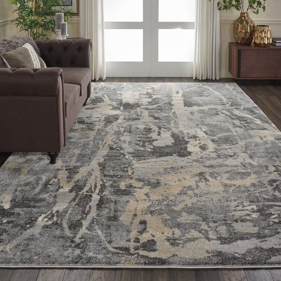 Nourison Fusion Abstract Grey 9'6" x 13' Area Rug, (10x13)