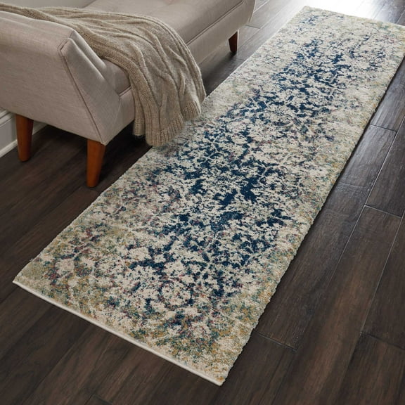 Nourison Fusion Bohemian Cream/Blue 2'2" x 7'6" Area Rug, (2x8)