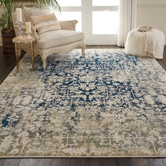 Nourison Fusion Bohemian Cream/Blue 9'6" x 13' Area Rug, (10x13)
