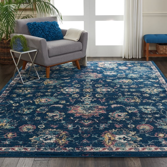 Nourison Fusion Bordered Navy/Pink 7'10" x 10'6" Area Rug, (8x11)