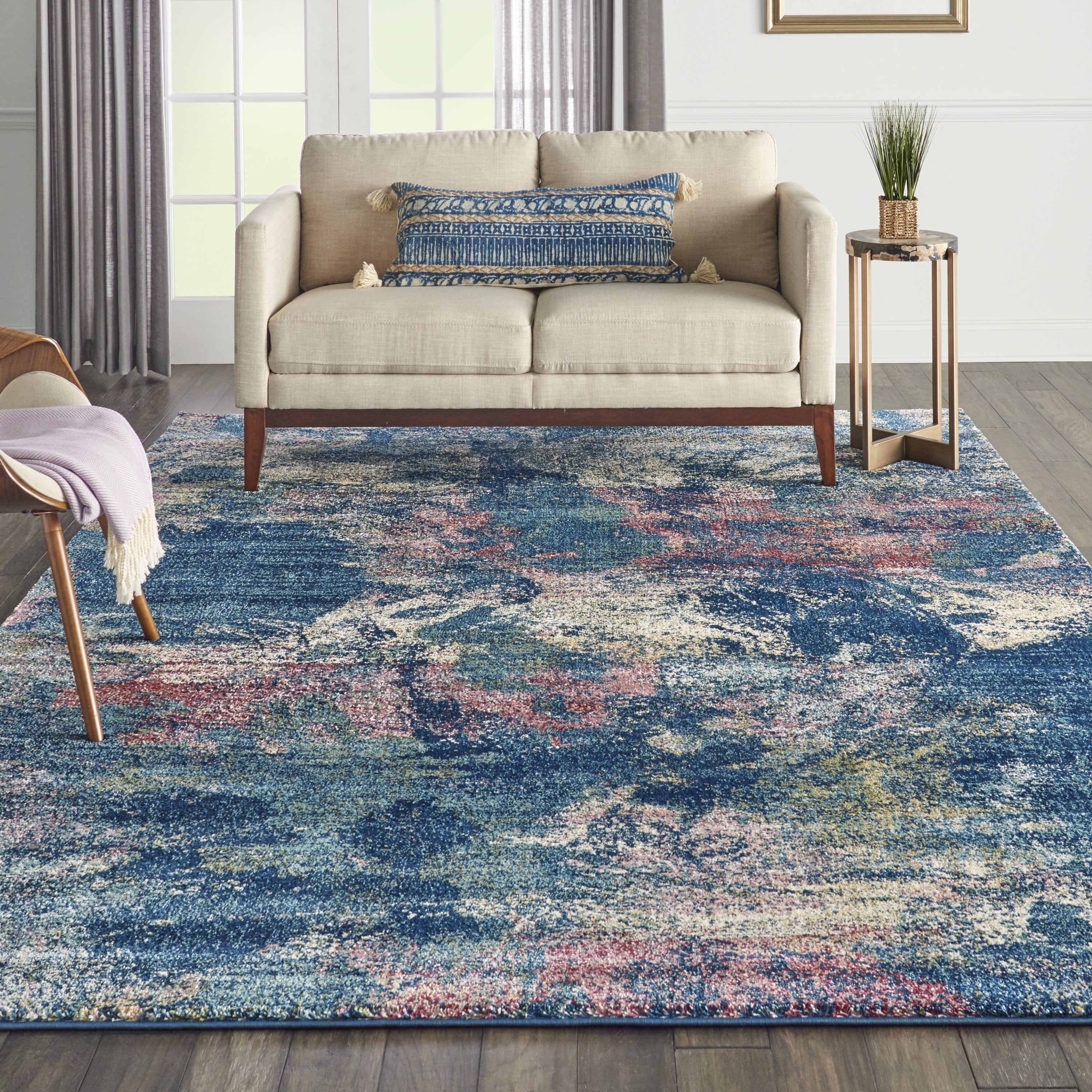 Nourison Fusion Low-pile Shag Abstract Blue Multi Colored Area Rug ...