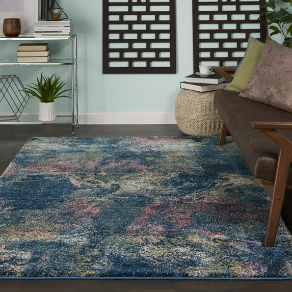 Nourison Fusion Low-pile Shag Abstract Blue Multi Colored Area Rug
