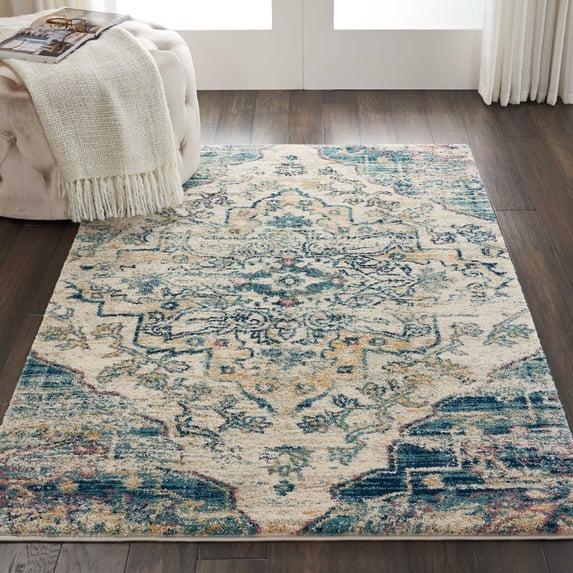 Nourison Fusion Oushak Center Medallion Cream/Blue Area Rug