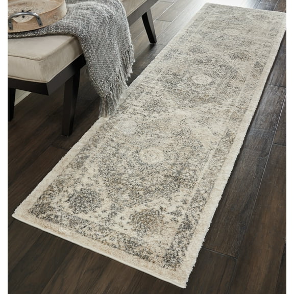 Nourison Fusion Persian Cream/Grey 2'2" x 7'6" Area Rug, (2x8)