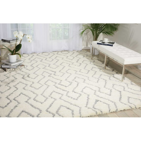 Nourison Galway Modern Shag Ivory/Blue 7'6" x 9'6" Area Rug, (8' x 10')
