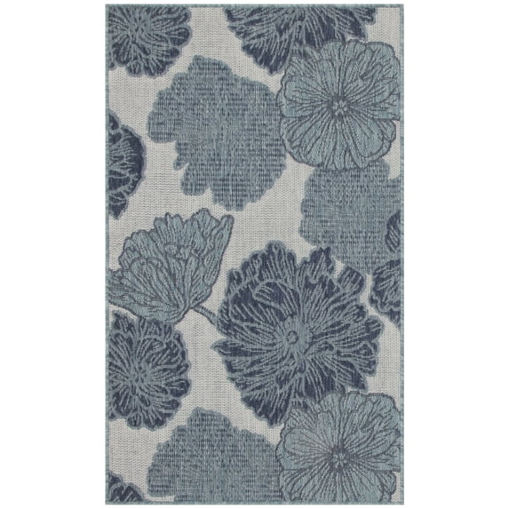 Nourison Garden Oasis Floral Flatweave Indoor Outdoor Rug Blue 3' x 5'