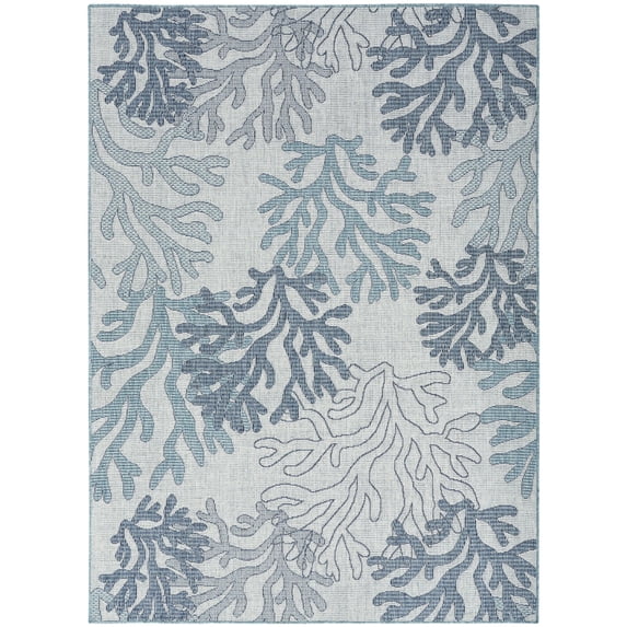 Nourison 4' x 6' Garden Oasis Nautical Coral Beach Flatweave Indoor Outdoor Area Rug Blue