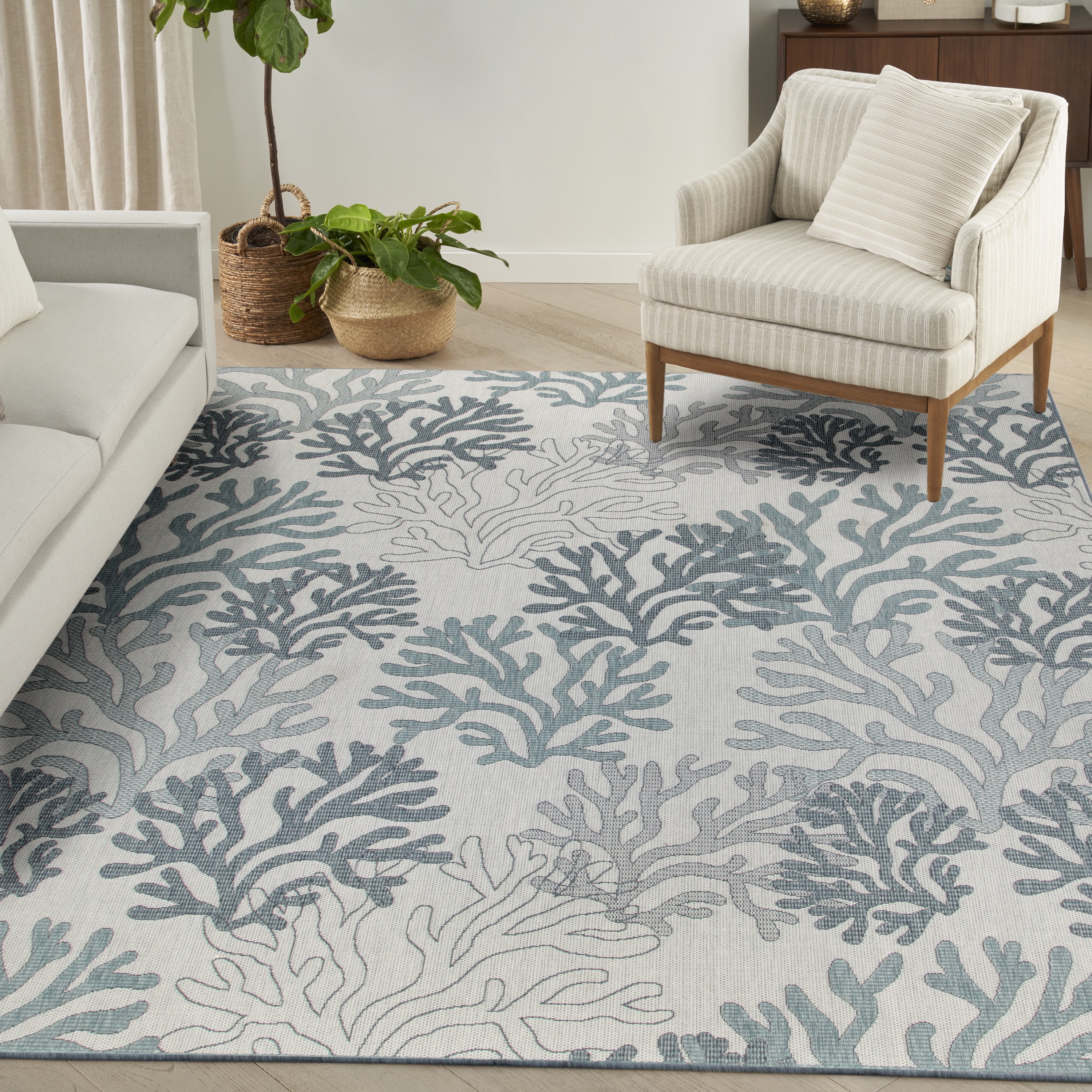 Nourison Garden Oasis Indoor/Outdoor Blue 9' x 12' Area Rug (9x12)
