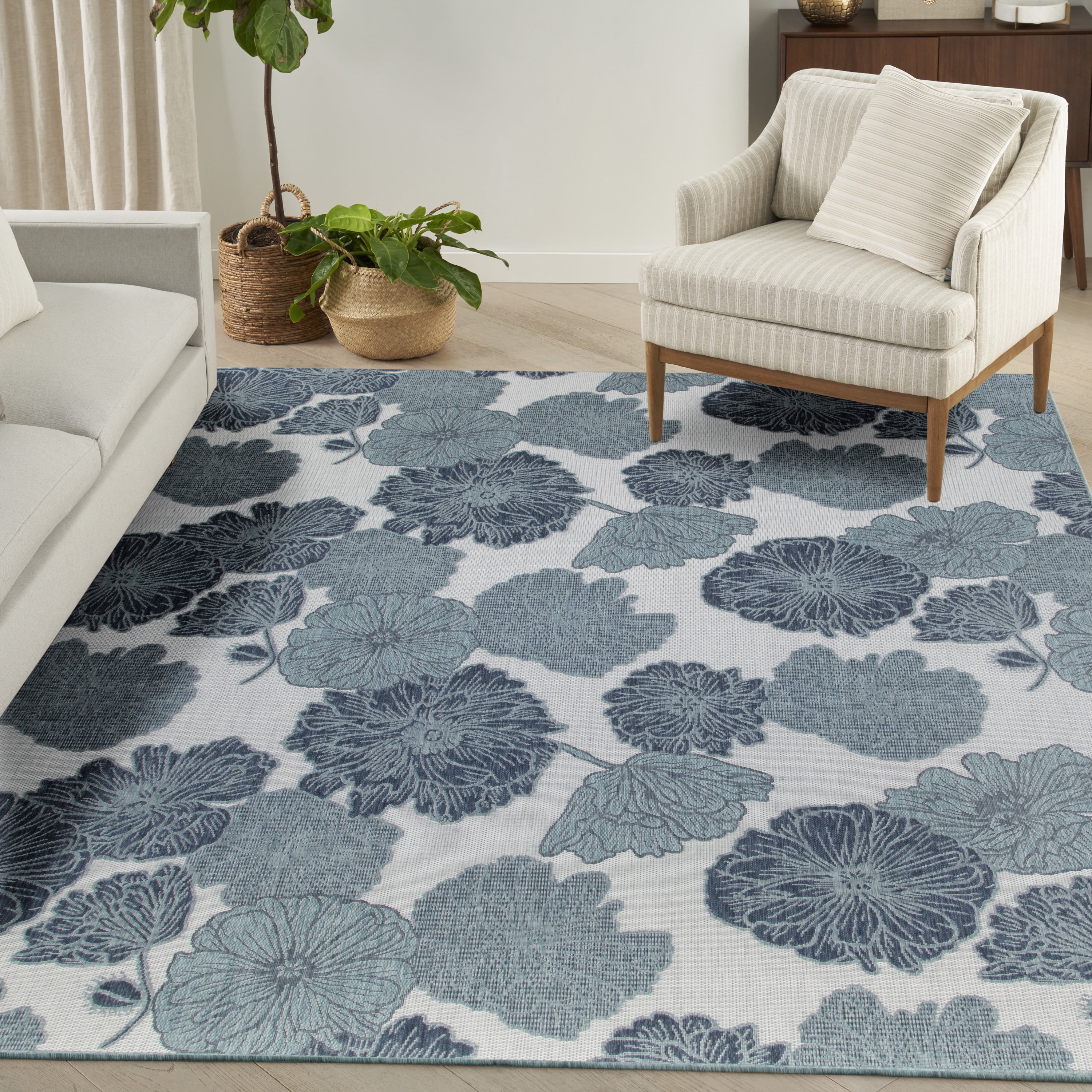 Nourison Garden Oasis Indoor/Outdoor Blue 9' x 12' Area Rug (9x12)