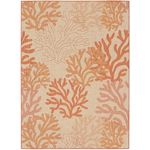 Nourison 6' x 9' Garden Oasis Nautical Coral Beach Flatweave Indoor Outdoor Area Rug Coral