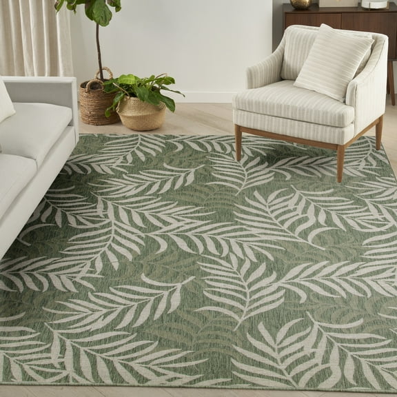 Nourison Garden Oasis Indoor/Outdoor Green Ivory 9' x 12' Area Rug (9x12)