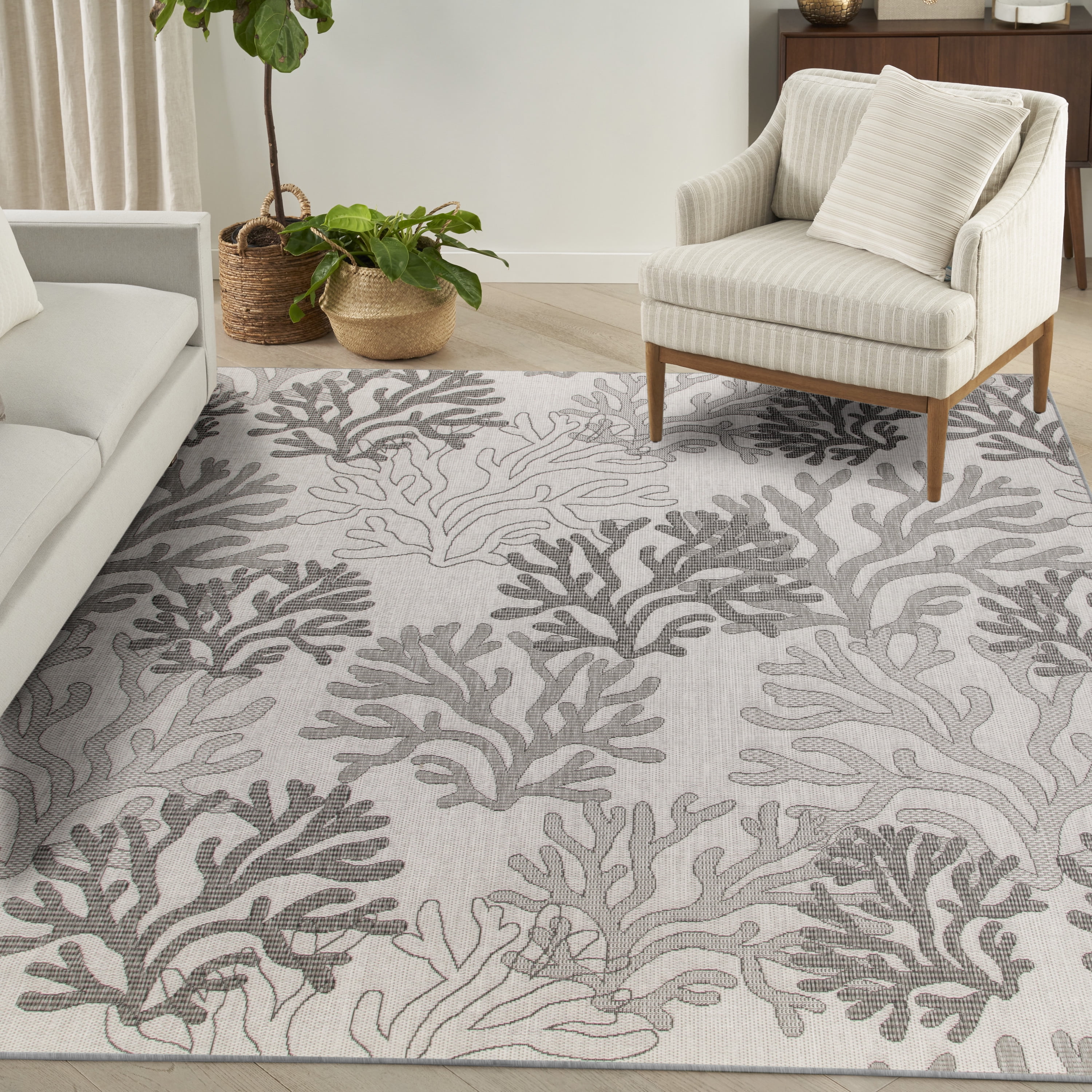 Nourison Garden Oasis Indoor/Outdoor Grey 9' x 12' Area Rug (9x12)