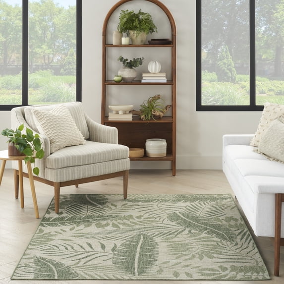 Nourison Garden Oasis Indoor/Outdoor Ivory Green 5' x 7' Area Rug (5x7)