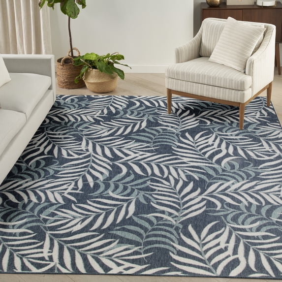Nourison Garden Oasis Indoor/Outdoor Navy 9' x 12' Area Rug (9x12)