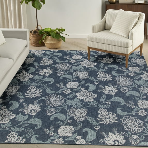 Nourison Garden Oasis Indoor/Outdoor Navy 9' x 12' Area Rug (9x12)