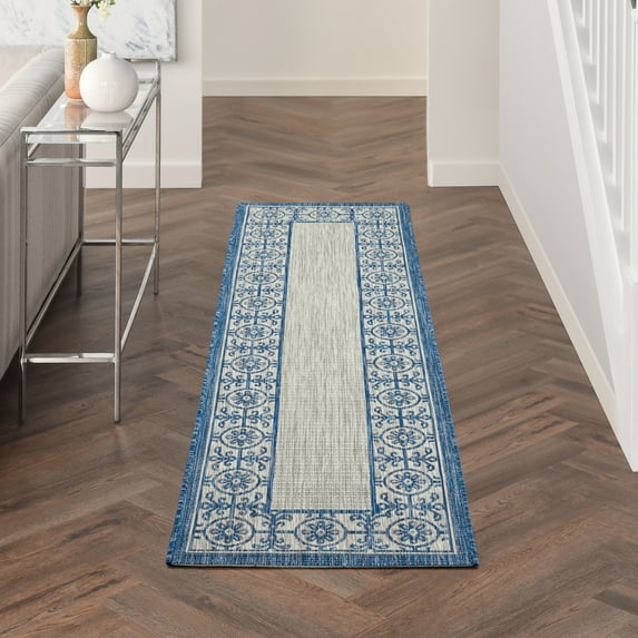 Nourison Garden Party Indoor/Outdoor Ivory Blue 2'2" x 7'6" Area Rug, (2x8)