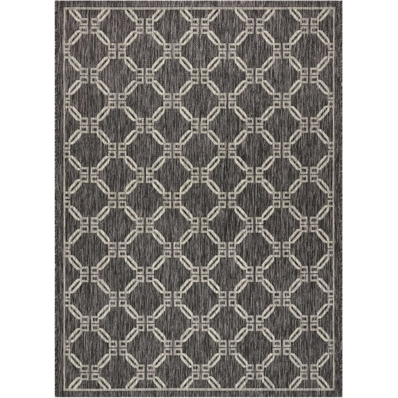 Nourison Garden Party Indoor/Outdoor Traditional Trellis Charcoal 5'3" x 7'3" Area Rug, (5' x 7')