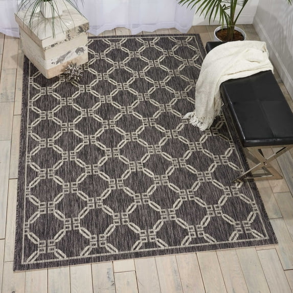 Nourison Garden Party Indoor/Outdoor Traditional Trellis Charcoal 7'10" x 10'6" Area Rug, (8' x 11')