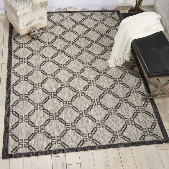 Nourison Garden Party Indoor/Outdoor Traditional Trellis Ivory/Charcoal 3'6" x 5'6" Area Rug, (4' x 6')