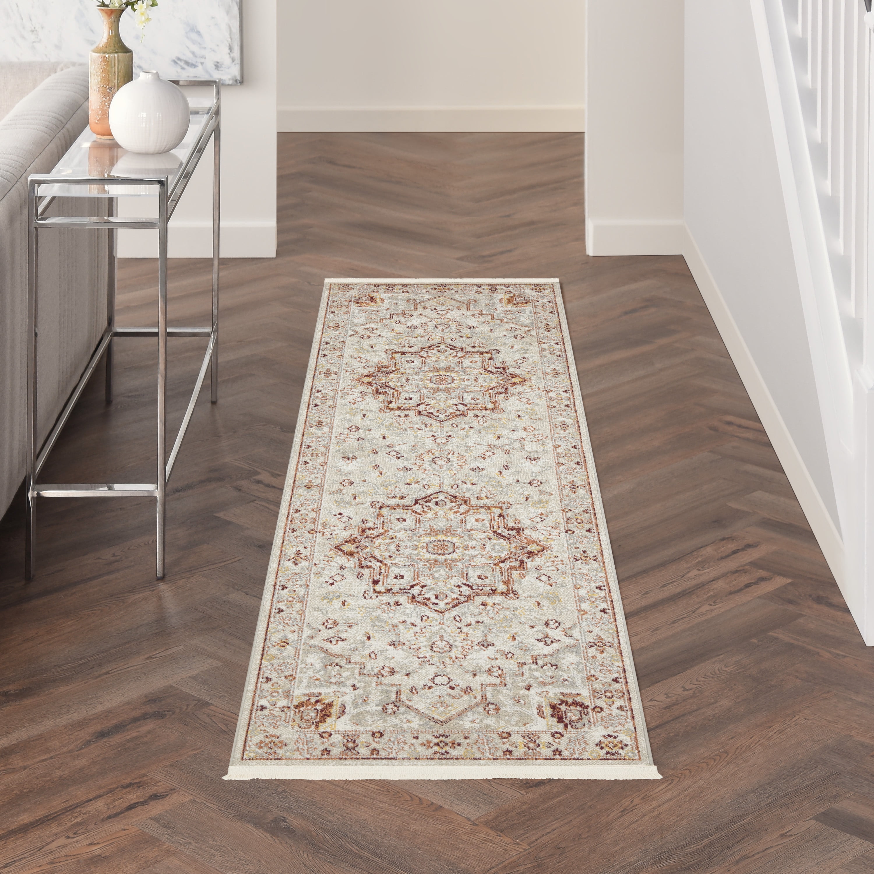 Geneva Brick Red and Silver Grey Floral Medallion Rug