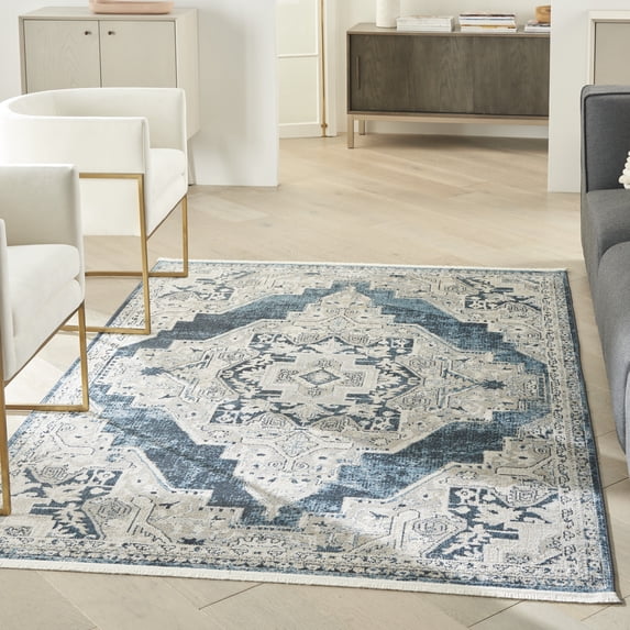 Nourison Geneva Traditional French Country Blue/Grey 4' x 6' Area Rug