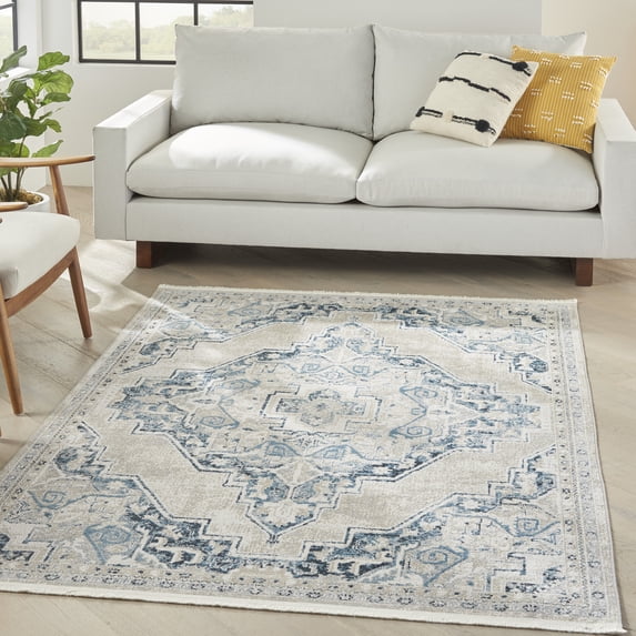 Nourison Geneva Traditional French Country Lt.Blue/Ivory 5'3" x 7'3" Area Rug, (5'x 8')