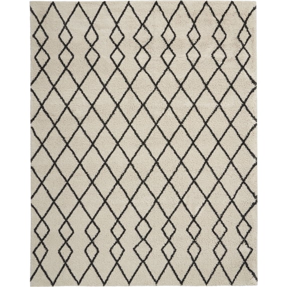Nourison Geometric Shag GOS01 Ivory/Charcoal Indoor Area Rug - 7'10X9'10