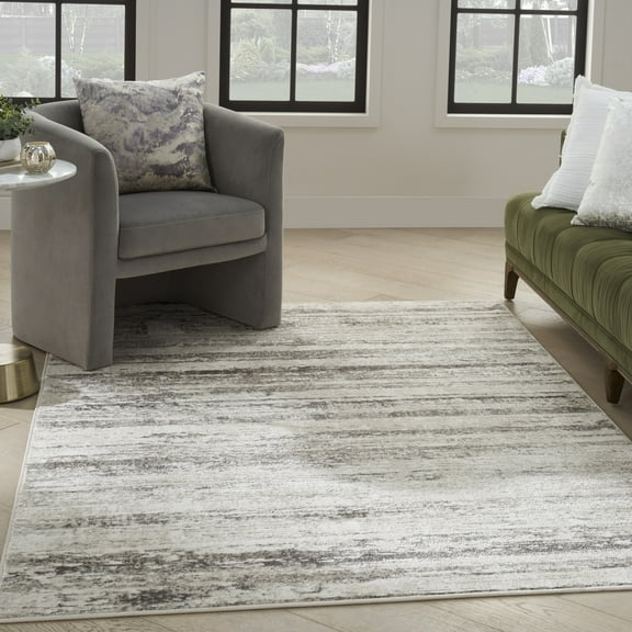 Nourison Glam Abstract Cream Grey 5'3" x 7'3" Area Rug (5x7)