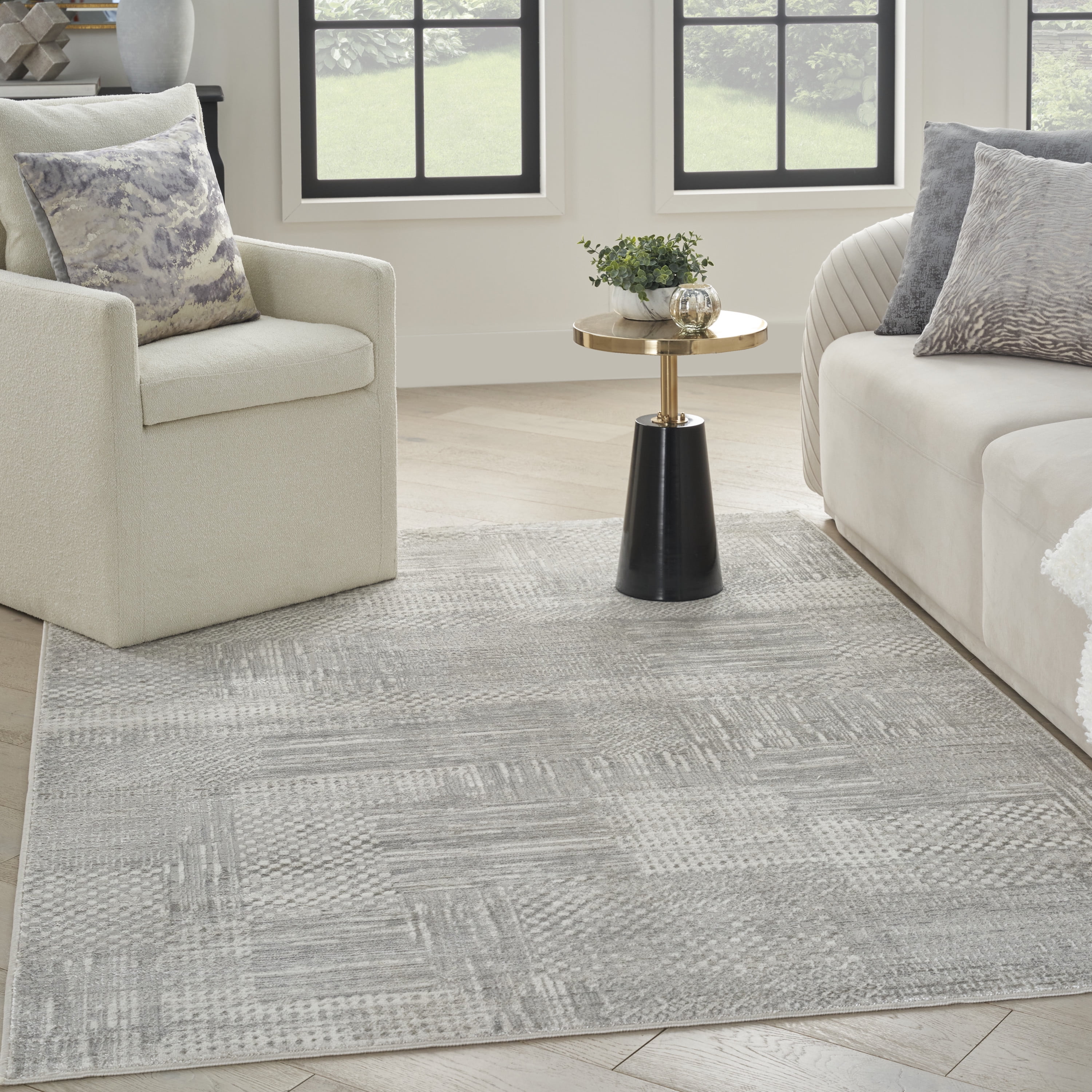 Glam Silver Gray Abstract 4' x 6' Synthetic Area Rug