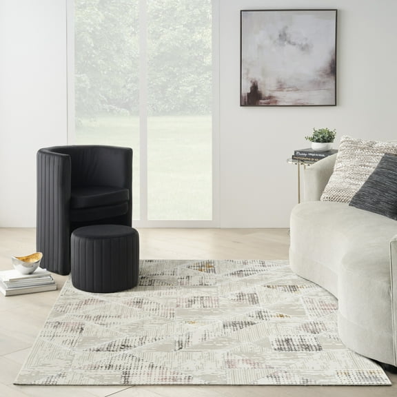 Nourison Glam Geometric Ivory/Multi 5'3" x 7'3" Area Rug, (5x7)