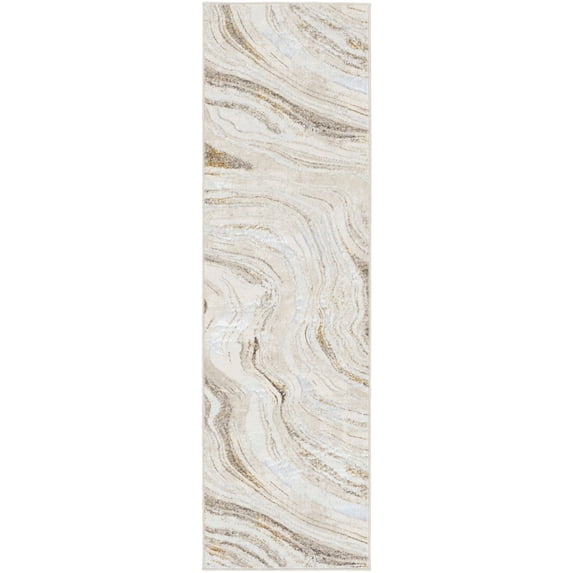 Nourison Glam Modern Ripple Indoor Area Rug Grey Gold 2'3" x 7'6"
