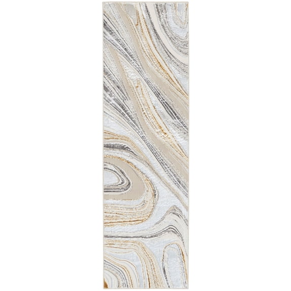 Nourison Glam Marble Indoor Area Rug Grey Gold 2'3" x 7'6"