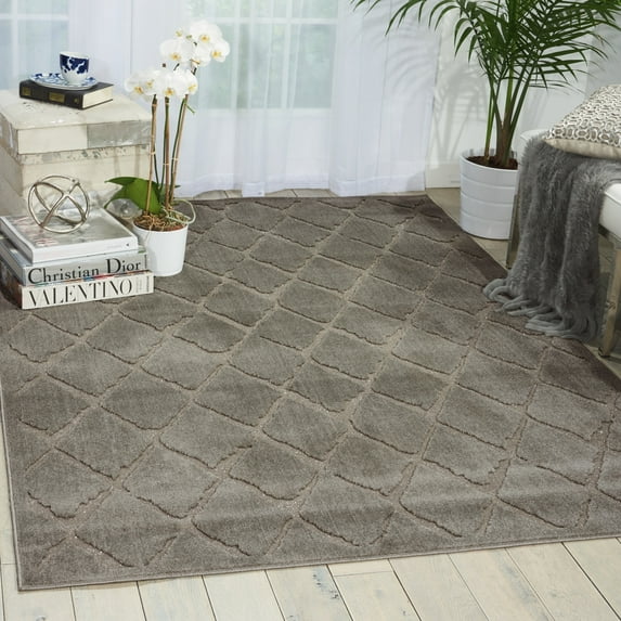 Nourison Gleam Diamond Area Rug Grey 7'10" x 10'6" Polyester Trellis 8' x 10' Indoor Ivory Rectangle